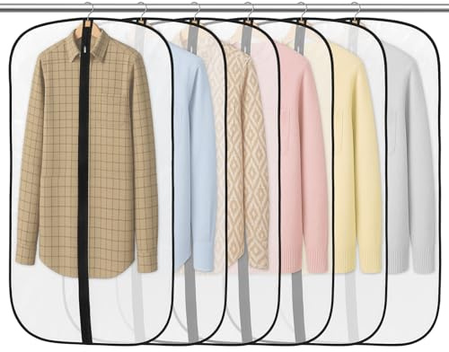 6 Pack Garment Bags 60 * 100cm, PEVA Translucent Garment Covers, 40inch Suit Storage Bags, Dress OrganizerUsed To Protect Shirts, Winter Coats, Jackets, Evening Dresses and Other Garments