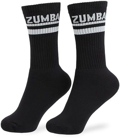 Zumba Black Crew Socks Women – Core Plush High Style Calf Socks for Women, Long Tall Cushioned Athletic Fit for Gym, Dance, Running or Fitness – Moisture-Wicking Unisex Design, Everyday Comfort 1 Pair
