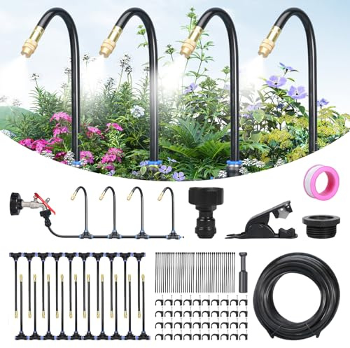 Système d'irrigation de jardin, courbé à 360°, système d'irrigation automatique, système d'irrigation goutte à goutte, pour paysage, lit de fleurs et plantes de terrasse (20 m)