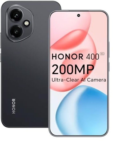 HONOR 400 5G Smartphone, 8GB 256GB, Fotocamera AI Ultra Nitida da 200MP, 6,55 AMOLED Display 120Hz, Snapdragon 7 Gen 3, 5170mAh, IP65, Dual SIM, NFC, Android 15, Senza caricatore, Nero