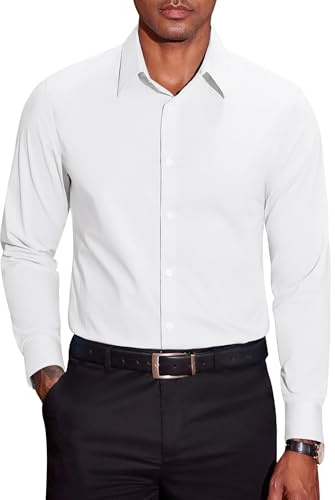 COOFANDY Camicia da Uomo a Maniche Lunghe in Cotone Anti-Piega Regular Fit per Business e Tempo Libero Bianco XL