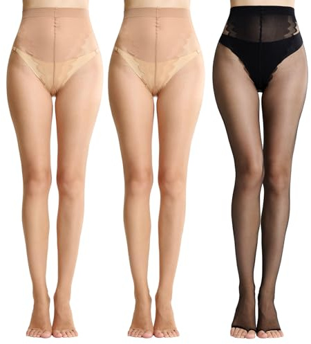 MANZI Ultra Sheer Open Toe Tights Matt Toeless Pantyhouse for Women 10D 2 Pairs Natural+1 Pairs Black M