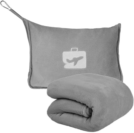 Eyoulife Travel Blanket 127×165cm Soft & Warm Airplane Blanket with Luggage Sleeve & Backpack Clip, Portable Travel Pillow for Airline Business Trip and Office (Grey)