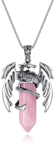 XIANNVXI Collier Dragon En Quartz Rose Pendentif En Pierre PréCieuse De GuéRison Par Les Cristaux Bijou Spirituel Reiki