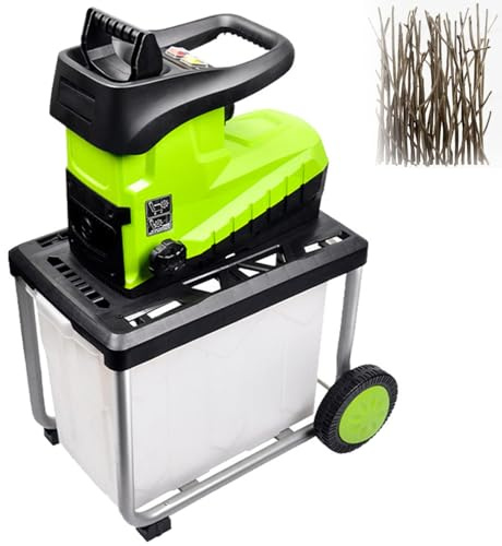 2 800 W elektrisk trädgårdstrimlare kopparmotor trä- och bladflisare med säkerhetsbrytare och hjul perfekt för kompost och kompost inkluderar 30 m tråd