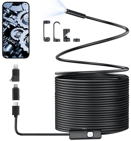 Cozary Endoscopio per Smartphone con Luce, 1920P HD Sonda Telecamera Endoscopica, IP67 Sonda Impermeabile, Endoscopio con 8 LED, non c'è bisogno di Wi-Fi, per Auto, Casa, Tubature (32.8ft/10m)