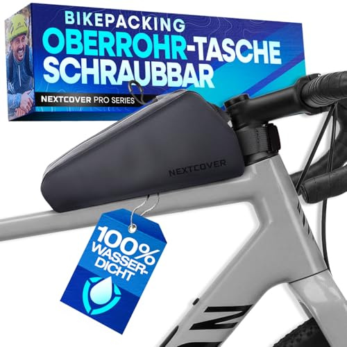 Nextcover® Bikepacking övre rörväska Skruvbar I 100% vattentät tack vare AquaShield-TPU I Kompakt ramväska cykel I Bikepacking väskor för Gravelbike, racercykel, MTB, Top Tube Bag