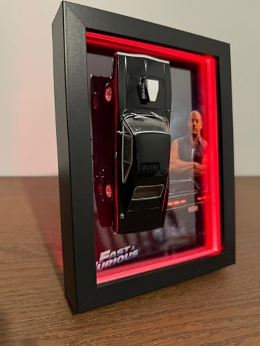 Genérico Cuadros 3D Fast and Furious con Iluminación LED, Marcos Decorativos Iluminados con Coches en Colores Azul, Verde, Rojo y Naranja, (Charger, 15x20 CM)