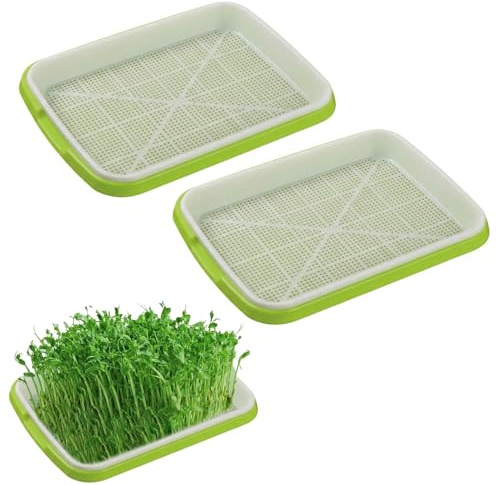 HRMGJH Zwei Sets Bestehend Aus Kresse Anzuchtschalen,Microgreens Anzuchtschalen,Sprossen Anzuchtset,Keimschalen FüR Sprossen,Microgreens Und EIN Brunnenkresse-Anzuchtset FüR AnfäNger,22 X 14 cm