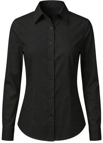 UDILEO Camicia Donna Elegante Cotone Elasticizzato Camicetta Blusa Aderente Ufficio Casual Manica Lunga Slim Fit (IT, Testo, L, Regular, Regular, Nero)