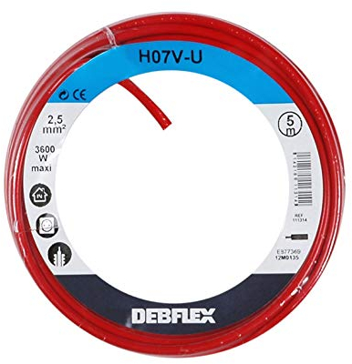 Bobinot de câble - Bobine de fils électrique - Câble électrique - Couronne de câble - Bobinot Câble Rigide 5 mètres HO7V-U 2,5 mm ² - Rouge - 111314 Debflex