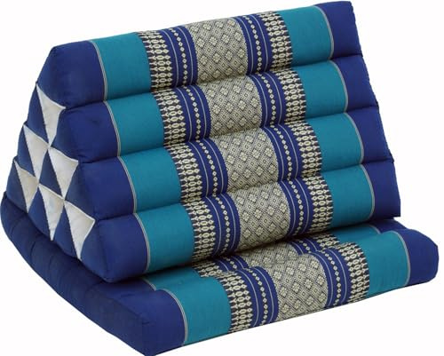 Guru-Shop Cuscino Tailandese, Cuscino Triangolare, Kapok, day bed con 1 Overlay - Blu, 30x50x75 cm, Cuscino Thai / pad 1