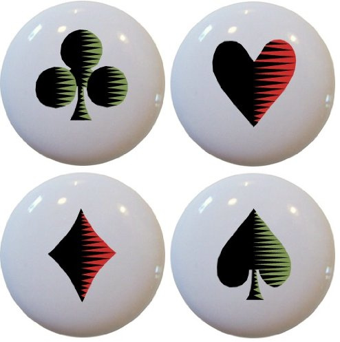Set of 4 Playing Cards Poker Ceramic Cabinet Drawer Pull Knobs