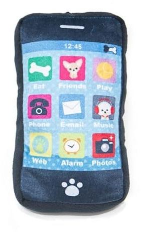 PetLondon Smart Phone Soft Plush Puppy Dog Toy iBone, 6 Realistic Dog Toy Phone Shape Black Plush London