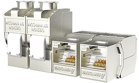 10-Pack RJ45 CAT 7 Tool-Less STP Shielded Keystone Jack, AMPCOM Self-Locking Cat7 Keystone Zinc Alloy Module Adapter No Punch-Down Tool Required Coupler for Wall Plate