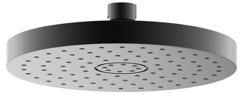 KEUCO Kopfbrause, Regendusche in schwarzchrom gebürstet, rund, Durchmesser 180 mm, schwarzer Duschkopf mit Kugelgelenk, begrenzter Durchflussmenge auf 15 l/min