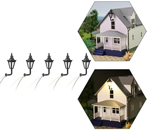 Evemodel LBD04 5 Piezas farola de Exterior para modelismo ferroviario Escala 1:87 (HO) Farola de Exterior para colocacion en Muro Voltaje 12V