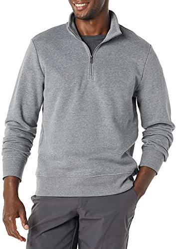 Amazon Essentials Sweat Polaire à Manches Longues avec Un Quart de Fermeture Éclair Homme, Gris Medio Mezcla, M