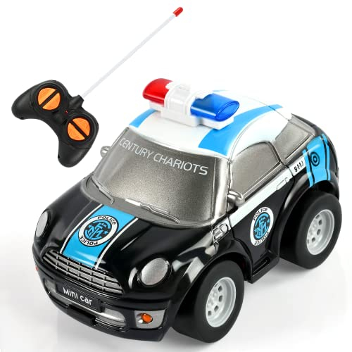 EKKONG Rc Voiture, Mini Voiture Telecommandé Enfant Police Noire Voiture Jouets Éducatifs Anniversaire Cadeaux de Noël for Garçons Filles 3 Ans et +