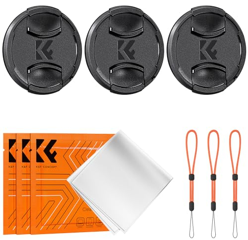 K&F Concept 3 Stück Universal-Objektivdeckel 82mm für Canon Nikon Fujifilm Olympus Pana, 3 Stück Objektivdeckel-Halteband,3 Stück Reinigungstücher aus Mikrofaser（9-in-1）