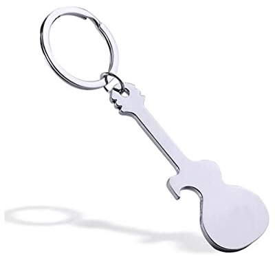 Sportigo ® Gitarre Schlüsselanhänger mit Flaschenöffner in der Farbe Silber/Flaschen Öffner Anhänger/Musik Musiker Geschenk Vater Geschenkidee