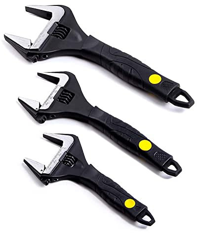 Sharp-tec Adjustable Spanner Set, Wide Jaw Opening Adjustable Wrench, Heavy-Duty Plumbing Tools for Plumbers, 6''+8''+10'', Black,chrome