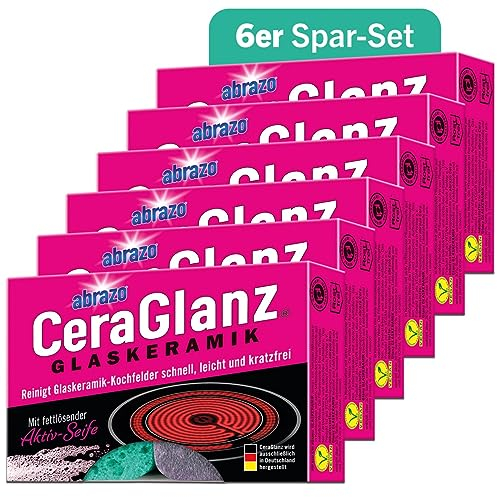 abrazo CeraGlanz Glaskeramik | 12 Ceranfeldreiniger 6x2 Stk. | Glaskeramik Reiniger, Ceranfeld Reiniger, Herdreiniger, Herd kratzfrei reinigen