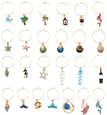 ZBHDEYG Lot de 25 breloques pour verres à vin, accessoires de marquage de boissons, marqueurs de verre, kit de marquage de verre à vin, étiquettes de verre à eau, Acier allié