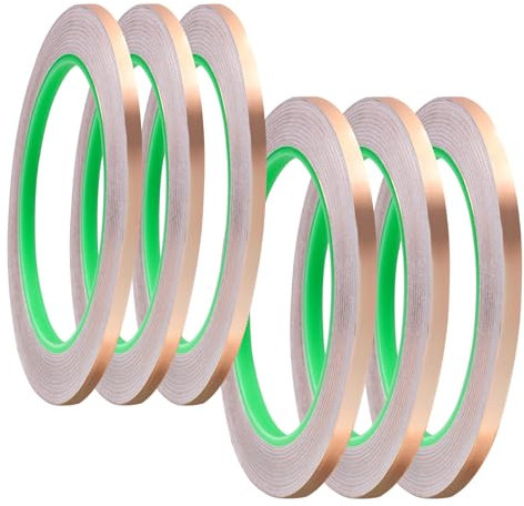 Pilikoll 6 Rollen 3mm & 5mm x 20m Kupferband Selbstklebend Kupferfolie Klebeband Schneckenband Leitfähig Kupferfolienband Kupferband Gegen Schnecken für EMI Abschirmung Elektro Reparatur Löten Basteln