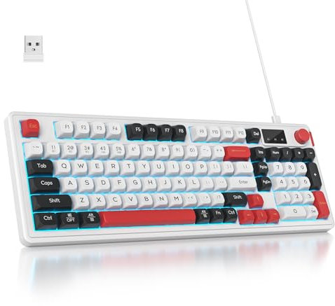 SOLIDEE 96% Tastiera membrana Wireless con Manopola,Wired/Bluetooth 5.0/2.8G,Struttura Gasket&Retroilluminazione RGB,Tastiera meccanica silenziosa,Tastiera Crema con Tastierino Numerico(White)