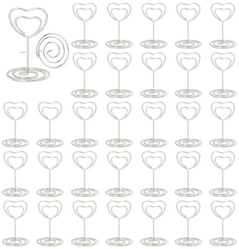ZYEKIU 30 Piezas Plata Soportes para Números de Mesa, Soporte Fotos de Metal, Soportes para Tarjetas, Soporte para Mensajes, para Restaurantes Banquetes Fiestas Celebraciones (Corazón)