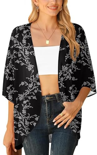 YGJIEGENG Kimonos for Women, Beach Cover Up, Summer Cardigan | Chiffon Tops, Sheer kimono, Short Sleeve, Lightweight, Open Front, Casual, Bikini Beachwear Jackets, Loose Shrugs for Women