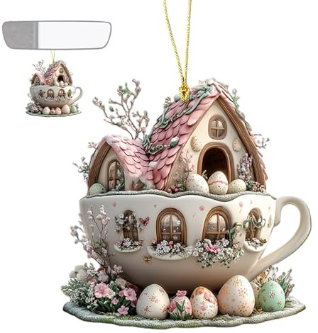 Set Di Ornamenti Pasquali | Decorazioni Per Boccali Per Uova 2D Bunny House - Decorazione Stagionale Per Albero, Ciondolo Natalizio Da Appendere Per Porta, Parete, Finestra E Zaino