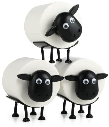 Lot de 3 Porte-Papier Toilette Mouton - Porte Papier Toilette Créatif 16 x 10 x 9 cm - Plastique - Compatible avec Rouleaux de 4 cm - Autoportant, Empilable - pour Salle de Bain, WC, Cadeau (Noir)