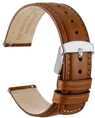 WOCCI Bracelet de Montre à Dégagement Rapide, Cuir Véritable en Détresse, Boucle en Acier Inoxydable, Largeur de Bande 18mm 19mm 20mm 22mm 24mm