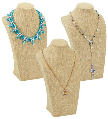PH PandaHall 3pcs Linen Necklace Display Stand, 3D Jewellery Holder Pendant Chain Bust Holder Stand Jewellery Model Organizer for Hanging Chokers Exhibition Home Jewelry Displays, 6.85X11.8