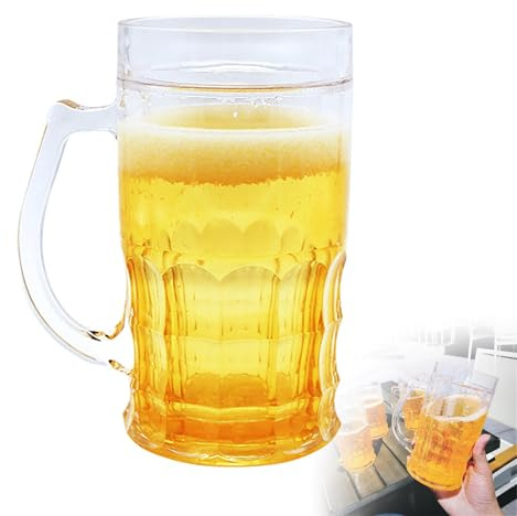 Boccale di birra falso, bicchiere da birra a doppia parete per Oktoberfest, divertente tazza da birra falsa con birra finta, brocca di birra creativa, bicchiere da birra in vetro a doppio strato