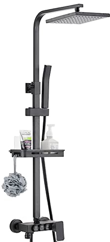Soffione doccia a pioggia ad alta pressione con doccetta combinata in ottone, regolabile in altezza/angolo con supporto, nero0 (staffa rotonda 3 funzioni)