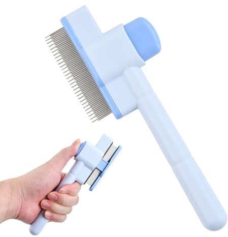 Pettine per Pulci Autopulente per Animali Domestici, Spazzola Gatti, Spazzola Gatto Pelo Corto Lungo, Pettine per Capelli di Gatto con Pulsante di Sblocco, per Pulci a Denti, Pulizia Grovigli Nodi