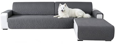 Vattentätt sofföverdrag, L-form, 3-sitsig, reptåligt hund- och kattsoffa, halkfritt sofföverdrag, hörnsoffa, överdrag höger/vänster, universellt vändbart, soffskydd L-form med armstöd (mörkgrå)