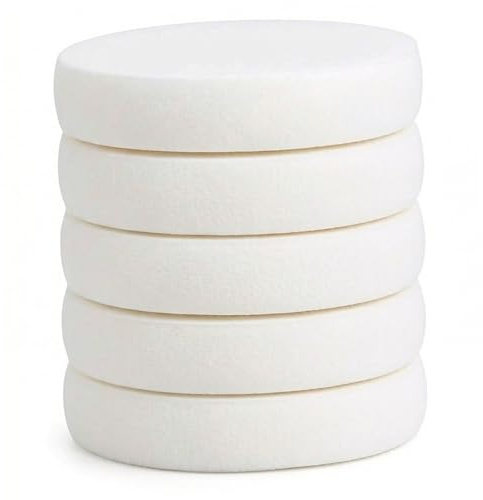 5 st bulk makeupsvampar, runda dubbla användningsområden våta/torra vita sminkdynor för & concealer, stora puffar för blandning
