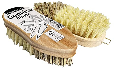 Peggy Perfect Gemüsebürste, Kartoffel-, Pilz-, Obst-, Küchenbürste aus zertifiziertem Buchenholz u. 100% Naturfasern. Geeignet für sämtl. Gemüse- und Obstsorten. Mit praktischem Zwei Zonen Besatz.