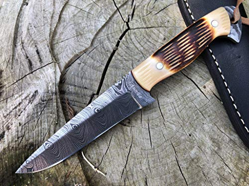 Perkin Couteau De Chasse Damas avec Gaine Couteau Bushcraft Sharp SK100