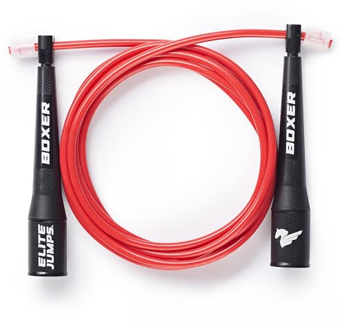 Elite Jumps Boxer 3.0 Skipping Rope for Adults – 5.5” Unbreakable Handles, Smooth Action PVC Speed Rope – Adjustable 10ft Boxing Skip Rope for Fitness, Cardio & CrossFit