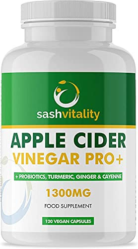 Raw Apple Cider Vinegar Complex 2250mg with The Mother 3-in-1 Gut Support with Turmeric, Ginger, Cayenne Extract, Probiotics 1.4 Billion CFU, Prebiotic Inulin & Flaxseed 120 Vegan Capsules | UK Made