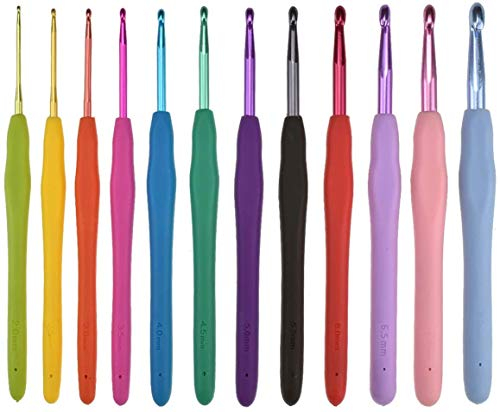 JOZEA 𝐇ä𝐤𝐞𝐥𝐧𝐚𝐝𝐞𝐥𝐧 𝟏𝟐 𝐆𝐫öß𝐞𝐧 𝐇ä𝐤𝐞𝐥𝐧𝐚𝐝𝐞𝐥𝐧 𝐒𝐞𝐭, Weiche Griffe Griff Aluminium Häkelnadeln Set Glatte Stricknadel 2,0mm-8,0mm, bunt