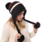 GUMONI Winter Ohrenschützer Gestreifte Bommelmütze Damen Chenille Fleece Gefüttert Dick Warme Gestrickte Mütze mit 3 Pompon Strickmütze Schwarz