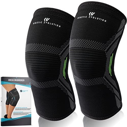 KINETIC EVOLUTION 2 Stück Kniebandage für Damen und Herren, Kompression Kniestütze, Sport Knieschoner für Laufen, Basketball, Sport, Volleyball, Gewichtheben (M, Grün)