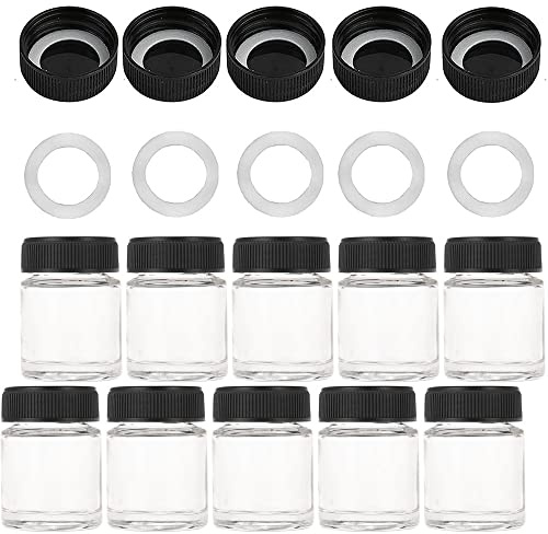 ABEST 10 Stück Airbrush Flaschen 3/4 oz 22 cc mit 5 zusätzlichen Deckeln 5 Stück Ersatz O-Ring Flasche für Airbrush Zubehör