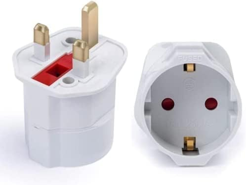 European to UK Plug Adaptor 1Pack, Travel Adapter Eu to UK Plug Adapter with 13A Fuse 2 Pin to 3 Pin Plug Adapter for Converter from France, Italy,Spain,Germany to UK White